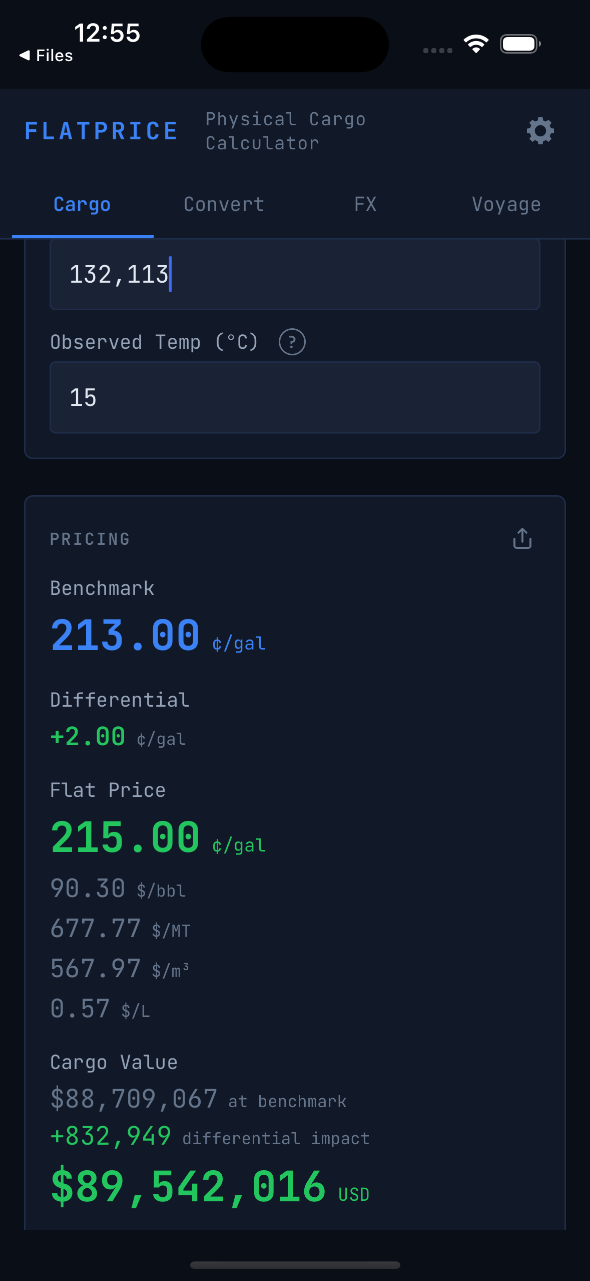 FlatPrice app showing pricing calculations